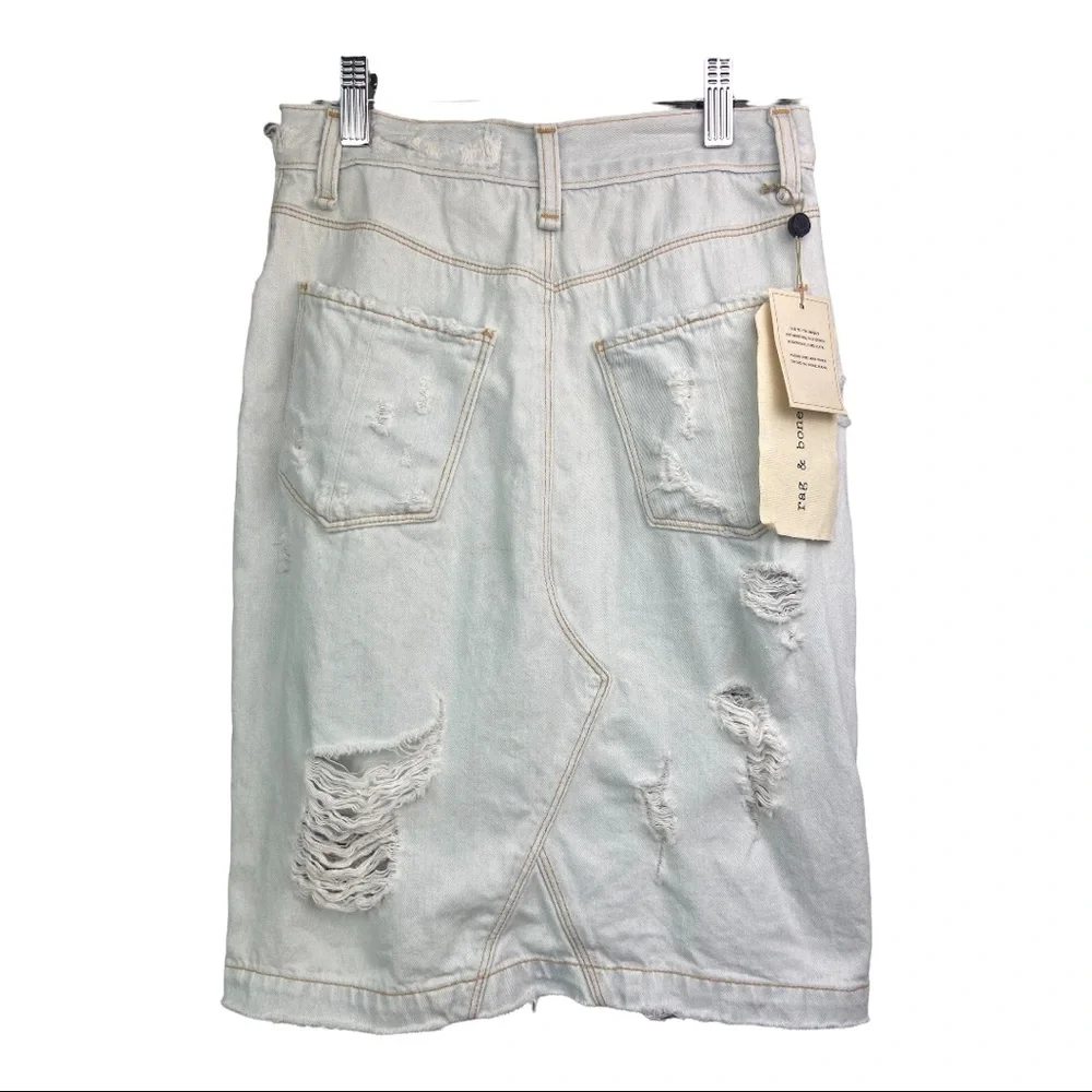 NWT Rag & Bone Light Denim Skirt Norte Distressed Shredded Size 24 Y2K - Picture 3 of 9